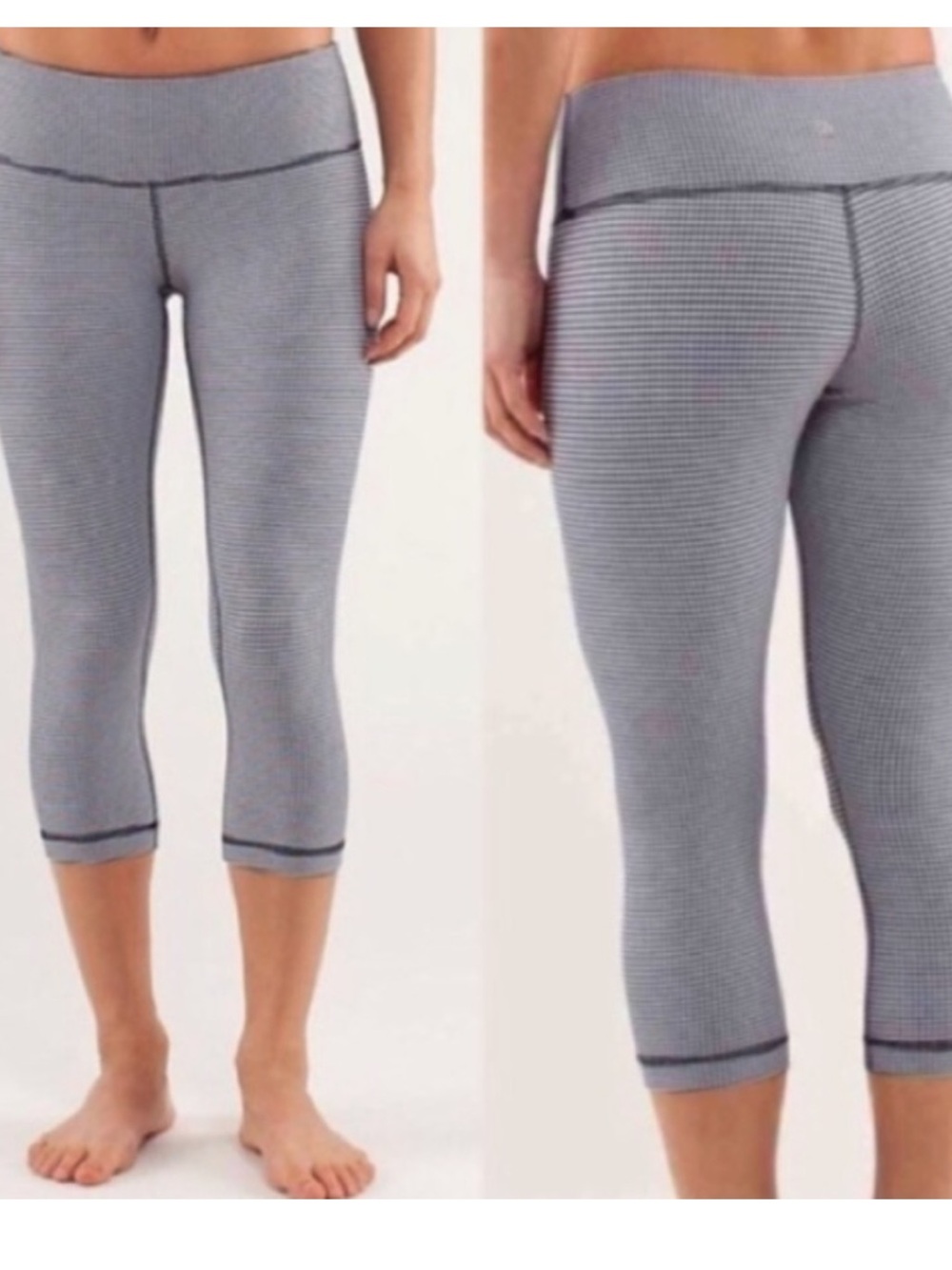 Lululemon Leggings Cropped Gingham Check Navy Blue 6 Small